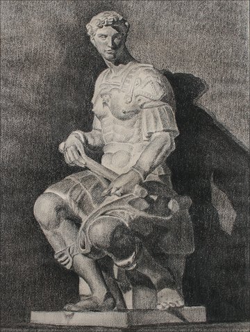 Appraisal: NEOCLASSICAL CHARCOAL RENDERING OF MICHELANGELO'S GIULIANO DE MEDICI '' x