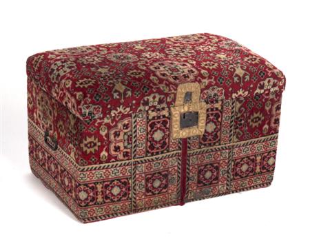 Appraisal: An early th century carpet covered ottoman box By T