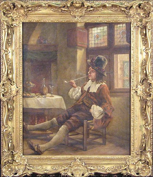 Appraisal: English School th century An interior scene of a cavalier