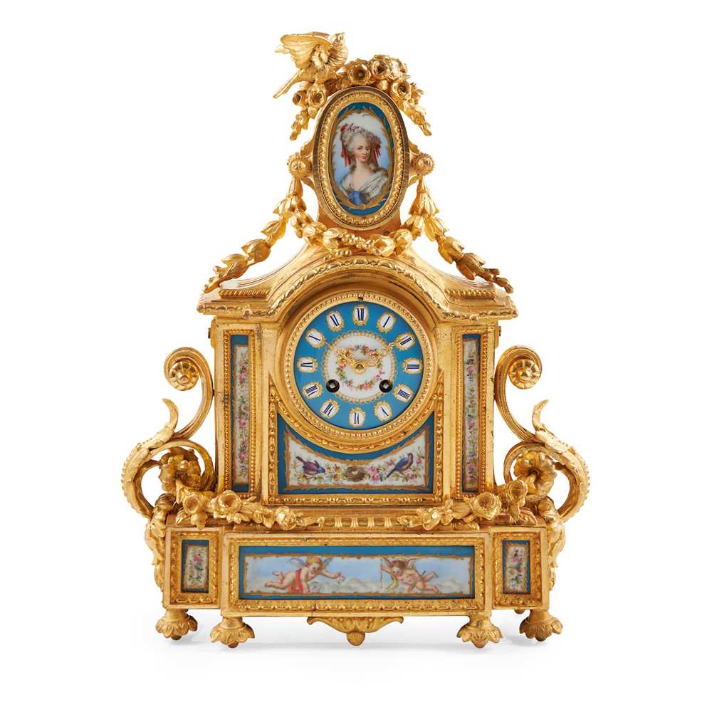 Appraisal: FRENCH GILT BRONZE AND PORCELAIN MOUNTED MANTEL CLOCK STAMPED P