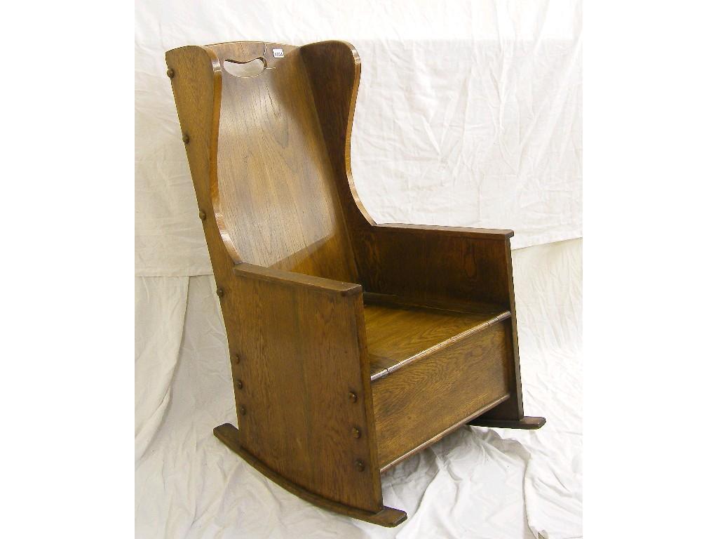 Appraisal: Small rustic elm box seat lambing style rocking chair high