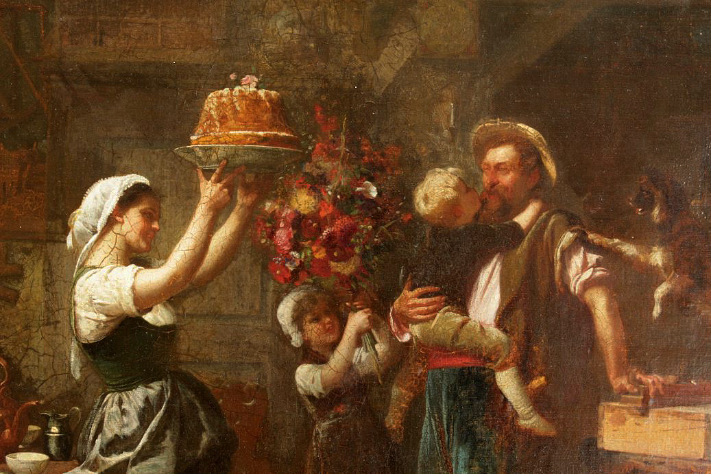 Appraisal: DIEFFENBACH Anton Heinrich German - ''Happy Birthday Daddy'' Oil Canvas