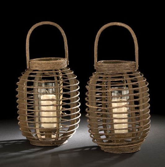 Appraisal: Pair of Chinese Willow Hand Lanterns each with wooden staves