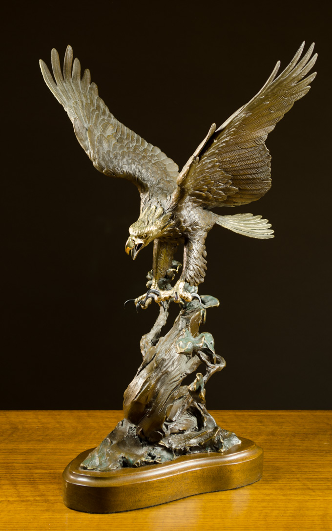 Appraisal: STEVE RETZLAFF BRONZE SCULPTURE Oregon st century Bald Eagle Inscribed