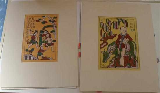 Appraisal: A GROUP OF FIVE ASIAN SCHOOL WOODBLOCKS ON HANDMADE PAPER