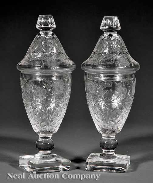 Appraisal: A Pair of English Cut-Crystal Sweetmeat Jars first half th