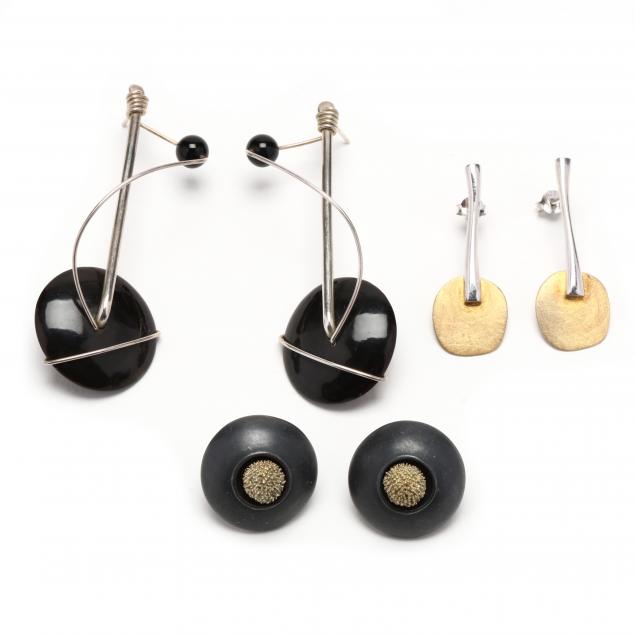 Appraisal: THREE PAIRS OF MODERNIST EARRINGS To include a pair designed