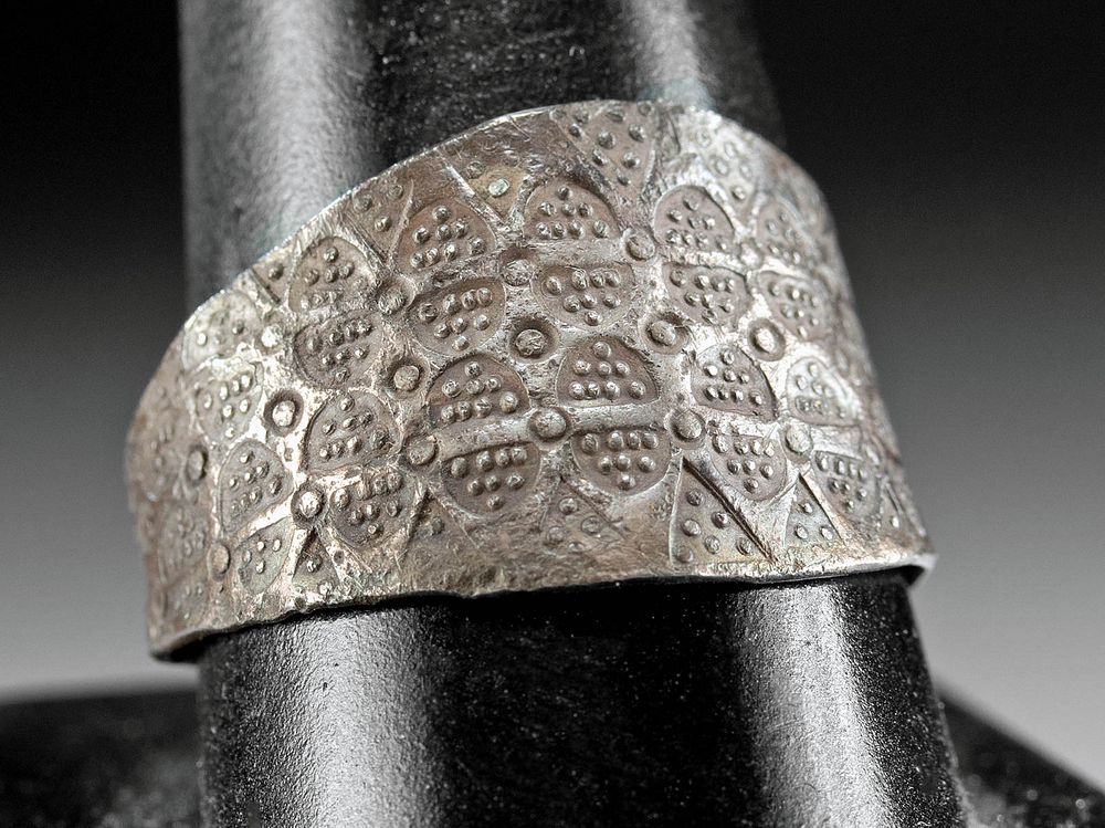 Appraisal: th C Viking Silver Ring Elaborate Motif Northern Europe Scandinavia