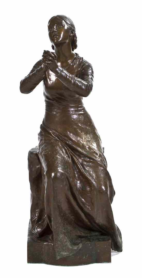 Appraisal: A French Bronze Figure Paul Pubois - La Priere depicting