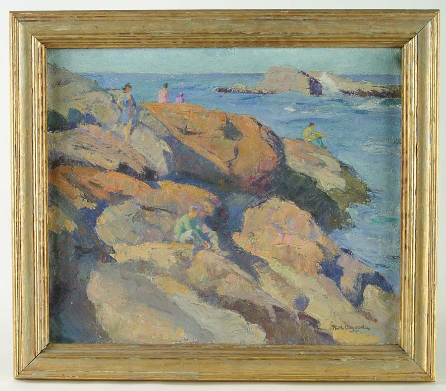 Appraisal: RUTH OSGOOD American - PICNIC ON THE ROCKS Nice oil