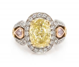 Appraisal: A Platinum Bicolor Gold Colored Diamond and Diamond Ring Michael