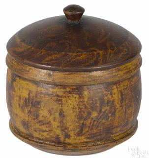 Appraisal: Pennsylvania turned and painted poplar canister th c retaining its