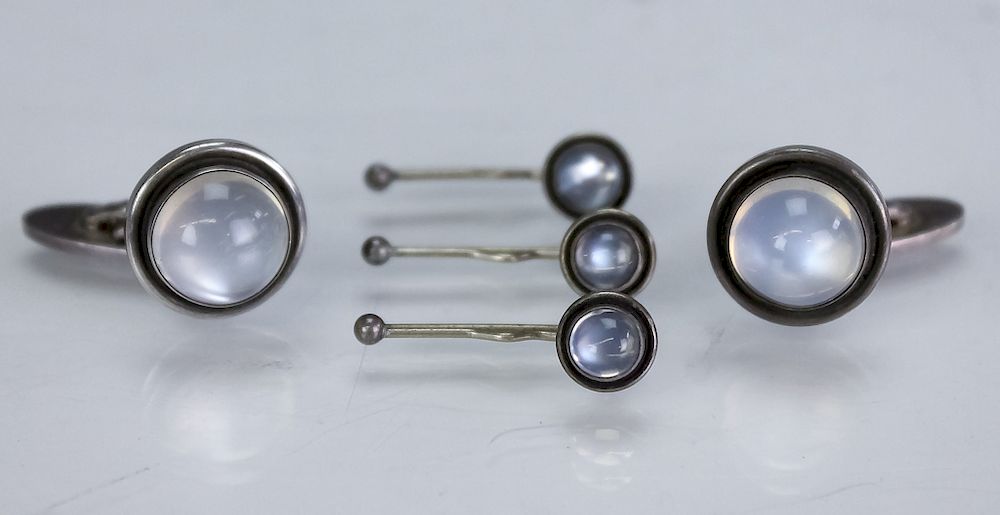 Appraisal: Georg Jensen Silver Moonstone Cufflinks Studs George Jensen cufflinks with