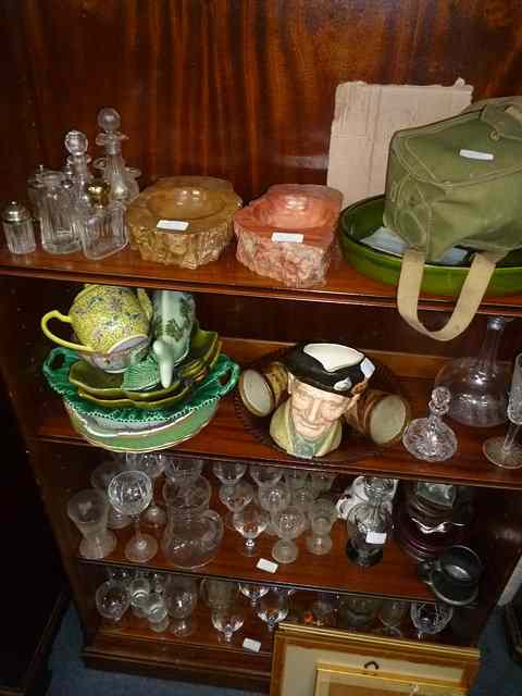 Appraisal: A QUANTITY OF CERAMICS GLASSWARE decanters hard stone ashtrays a