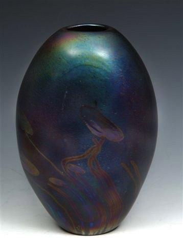 Appraisal: A JOHN DITCHFIELD GLASSFORM IRIDESCENT VASE with freeform scroll signed