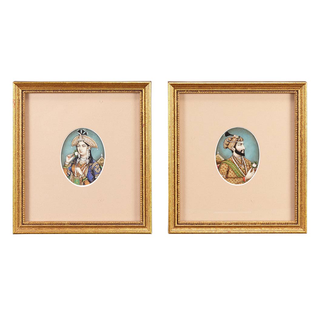 Appraisal: Pair of Indian School Ink and Pigment Portrait Miniatures on