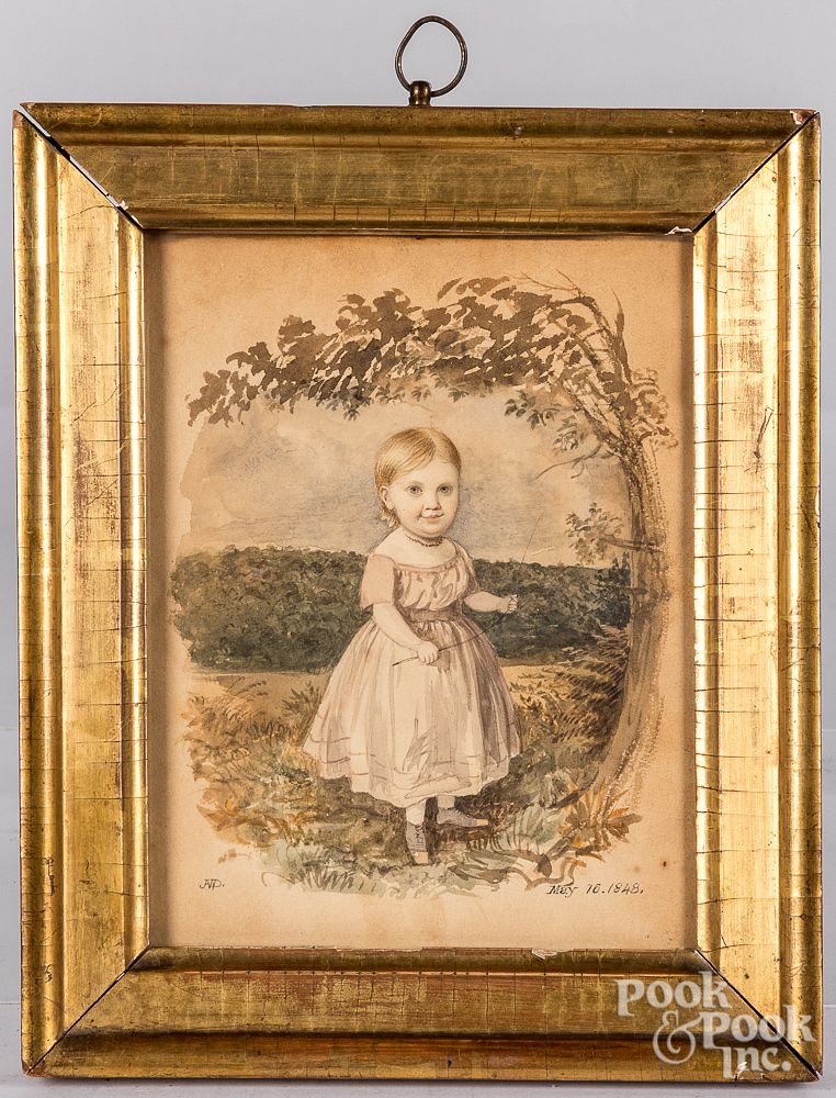 Appraisal: Watercolor portrait of a young girl Watercolor portrait of a