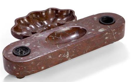 Appraisal: A th century rouge marble inkstand Probably Italian the simple