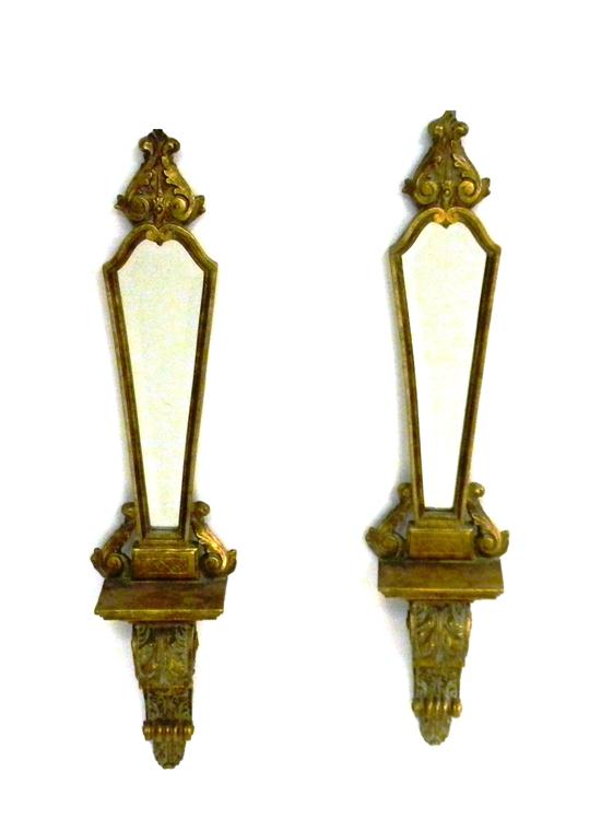 Appraisal: Pair of gilded wall brackets with oblong beveled glass acanthus