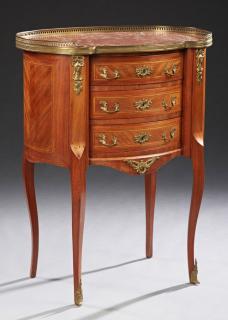 Appraisal: French Louis XV Style Inlaid Mahogany Ormolu Mount French Louis