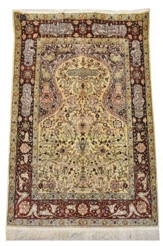 Appraisal: Chinese Hereke style silk on silk prayer rug embellished with