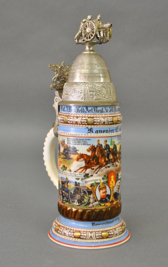 Appraisal: - German regimental artillery stein dated with lithopane bottom h