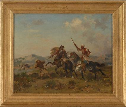 Appraisal: GEORGES WASHINGTON - ARABS ON HORSEBACK Oil on canvas laid