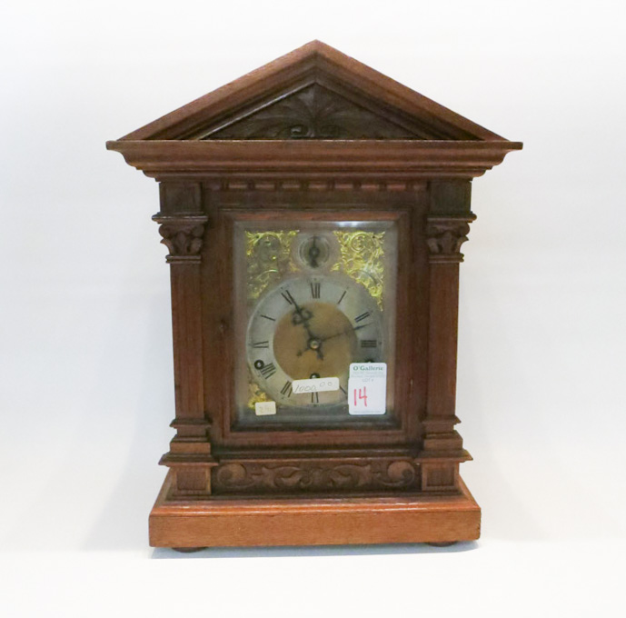 Appraisal: OAK CASE BRACKET CLOCK having spring wound Kienzle movement with