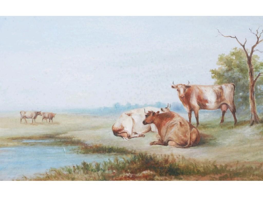 Appraisal: UNATTRIBUTED early twentieth century PAIR OF OIL PAINTINGS Cattle at