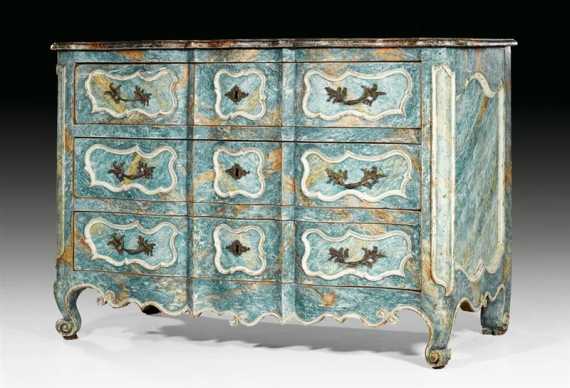 Appraisal: PAINTED COMMODE Louis XV France th century Shaped and blue