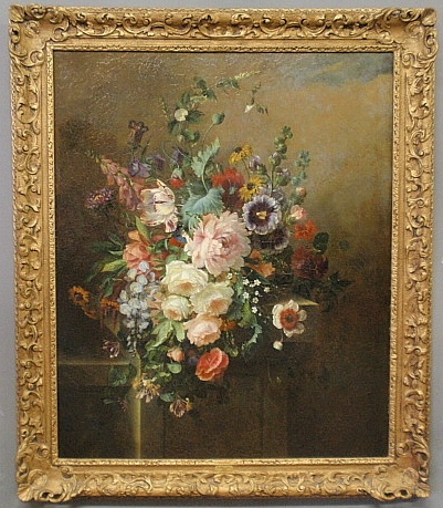 Appraisal: - Large oil on canvas still life painting of flowers