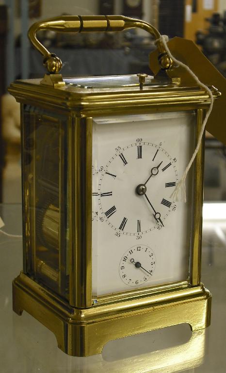 Appraisal: French brass repeating alarm carriage clock the movement with MS