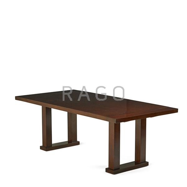 Appraisal: JOHN HUTTON Mahogany dining table Condition Report Some shallow dents