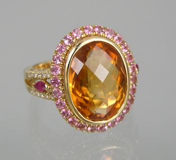 Appraisal: An Impressive Topaz Pink Tourmaline Ruby and Diamond Dinner Ring