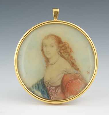 Appraisal: A Large Portrait Miniature Mounted as Pendant Painted on celluloid