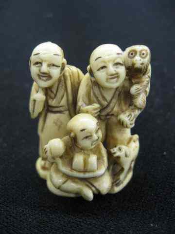 Appraisal: Carved Ivory Netsuke family group with animals signed '' excellent