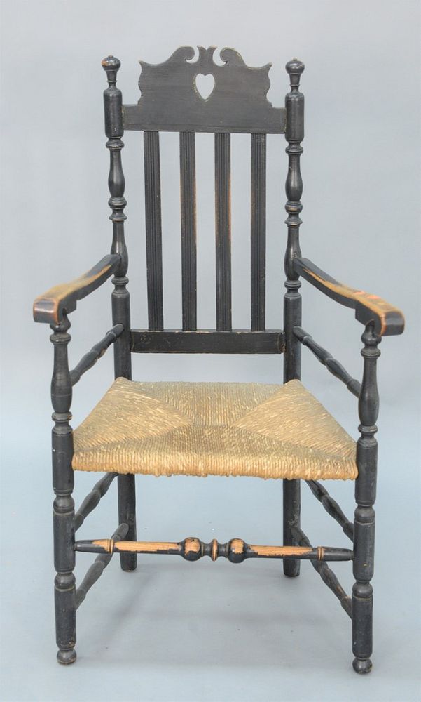 Appraisal: Heart Crown Bannister Back Armchair having turned posts restored height