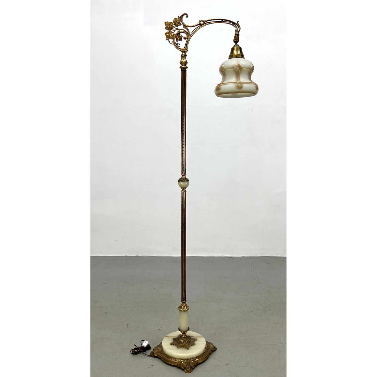 Appraisal: Brass and Agate Bridge Floor Lamp Vintage glass shade Dimensions