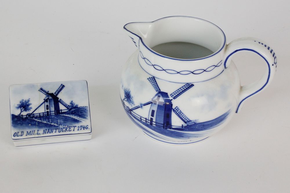 Appraisal: Nantucket Porcelain Souvenir Covered Box and Creamer Nantucket Porcelain Souvenir