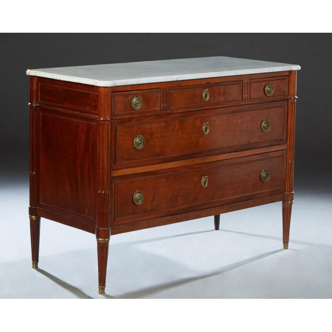 Appraisal: French Louis XV Style Carved Cherry Marble Top Commode late