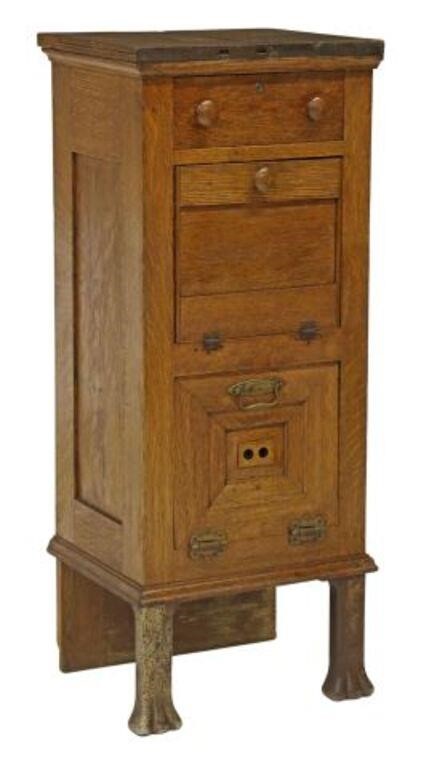 Appraisal: American quarter sawn oak cabinet c possibly originally a coin-operated