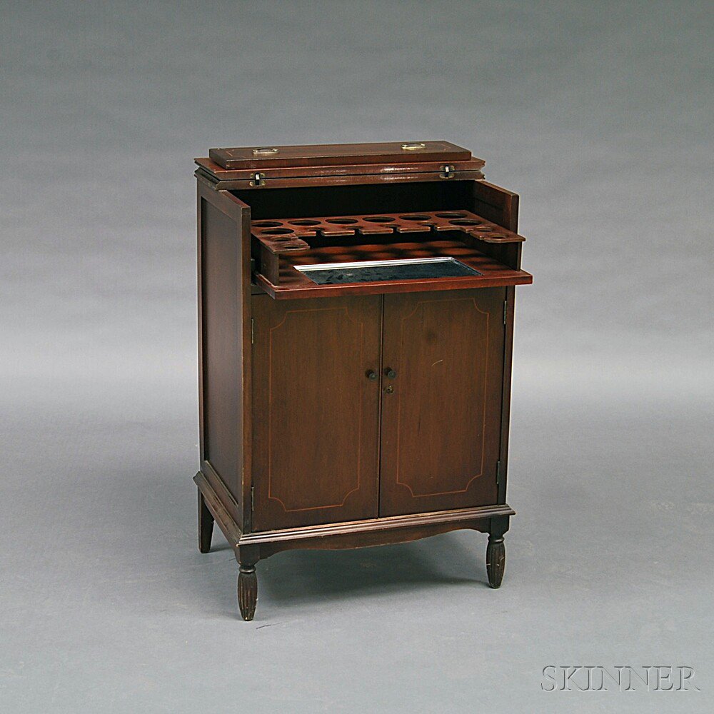 Appraisal: Federal-style Inlaid Mahogany Liquor Cabinet and Thirty-three Colorless Glasses ht