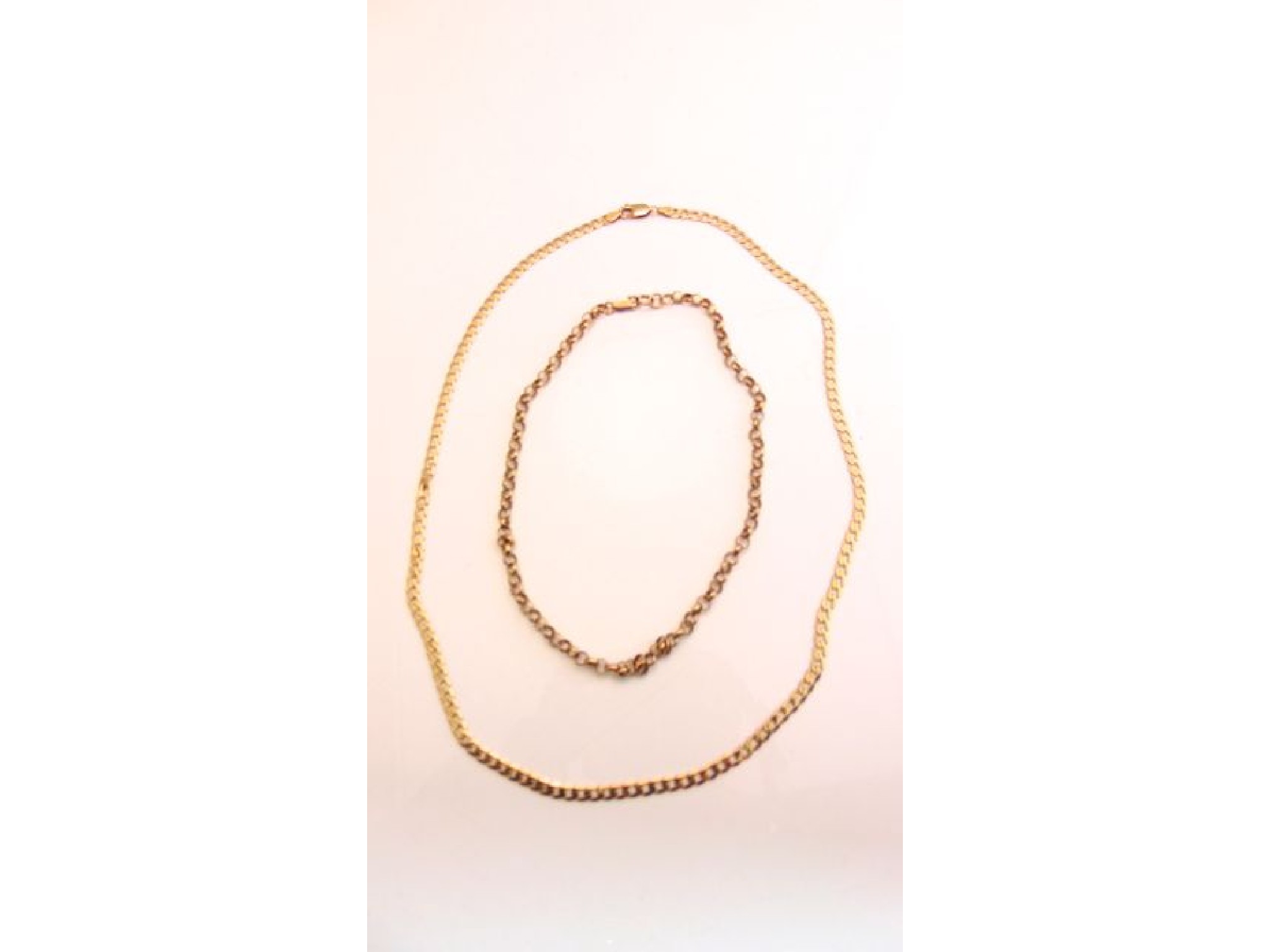 Appraisal: A ct gold flat curb-link necklace g and a circular-link