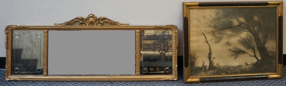 Appraisal: GOLD PAINTED OVER-MANTLE MIRROR AND FRAMED PRINTGold Painted Over-Mantle Mirror