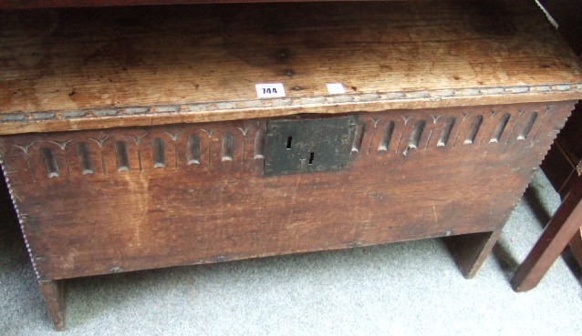 Appraisal: A late th century oak small five plank coffer with