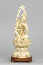 Appraisal: Carved Ivory Bone Seated Quan Yin Chinese ca Early th