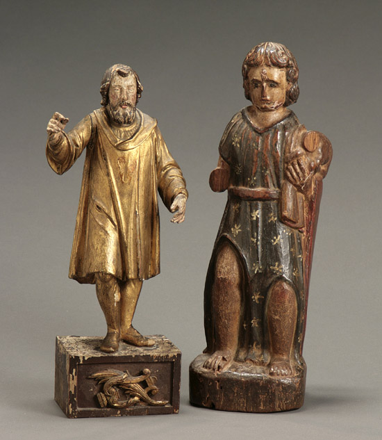 Appraisal: Two Spanish Colonial Painted and Decorated Santos Figures th Century