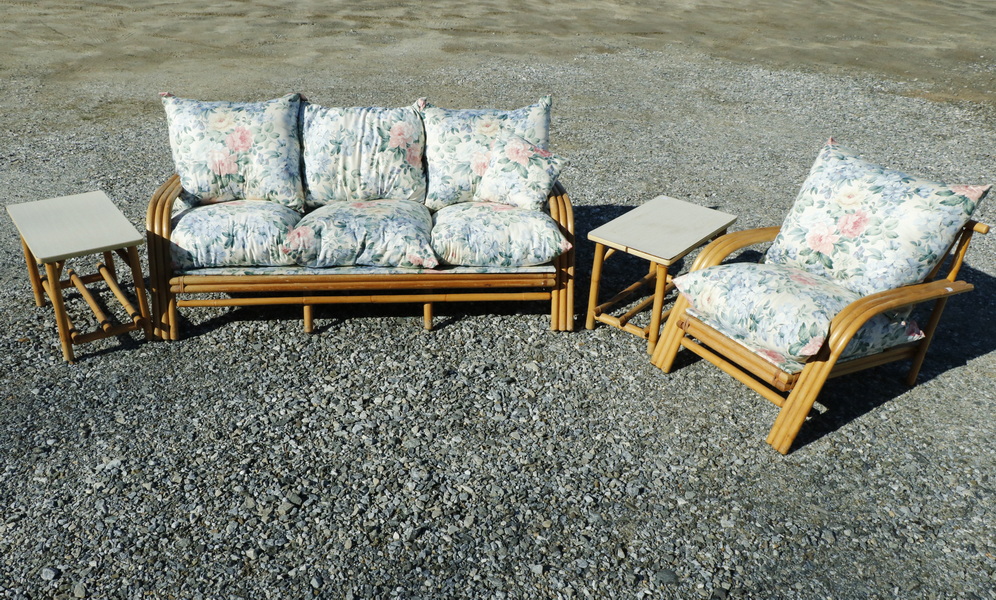 Appraisal: PC RATTAN PATIO SET Art Deco Style consisting of a