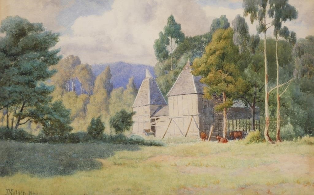 Appraisal: John Mather Australian - watercolor on paper of barn house