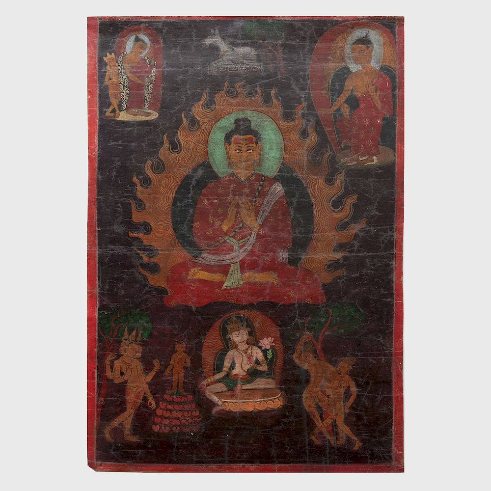 Appraisal: Paubha Depicting Buddha Shakyamuni Paubha Depicting Buddha Shakyamuni Distemper on